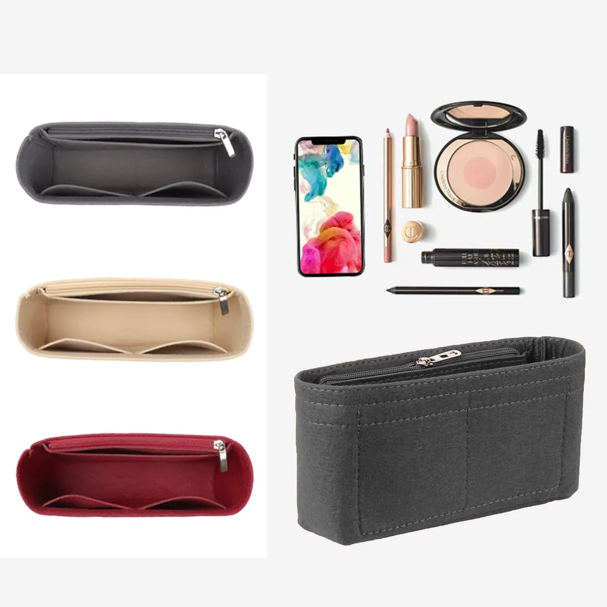 Lckaey bag Organizer insert-for medium bag insert Premium felt Purse Organizer 2019grey-M