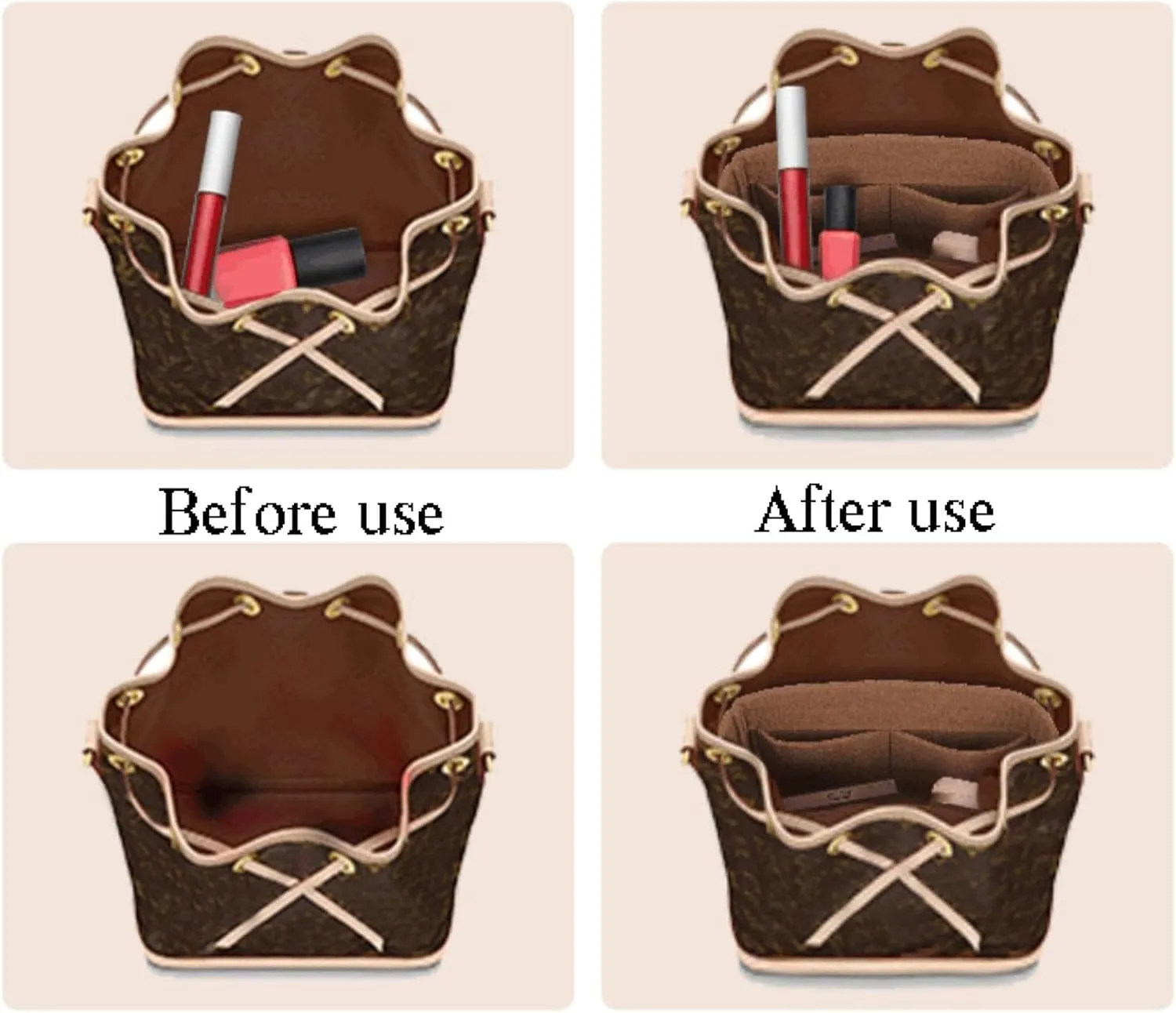 Lckaey Purse Organizer for BB Bucket Bag, Petit NOE Bag With Zipper Insert