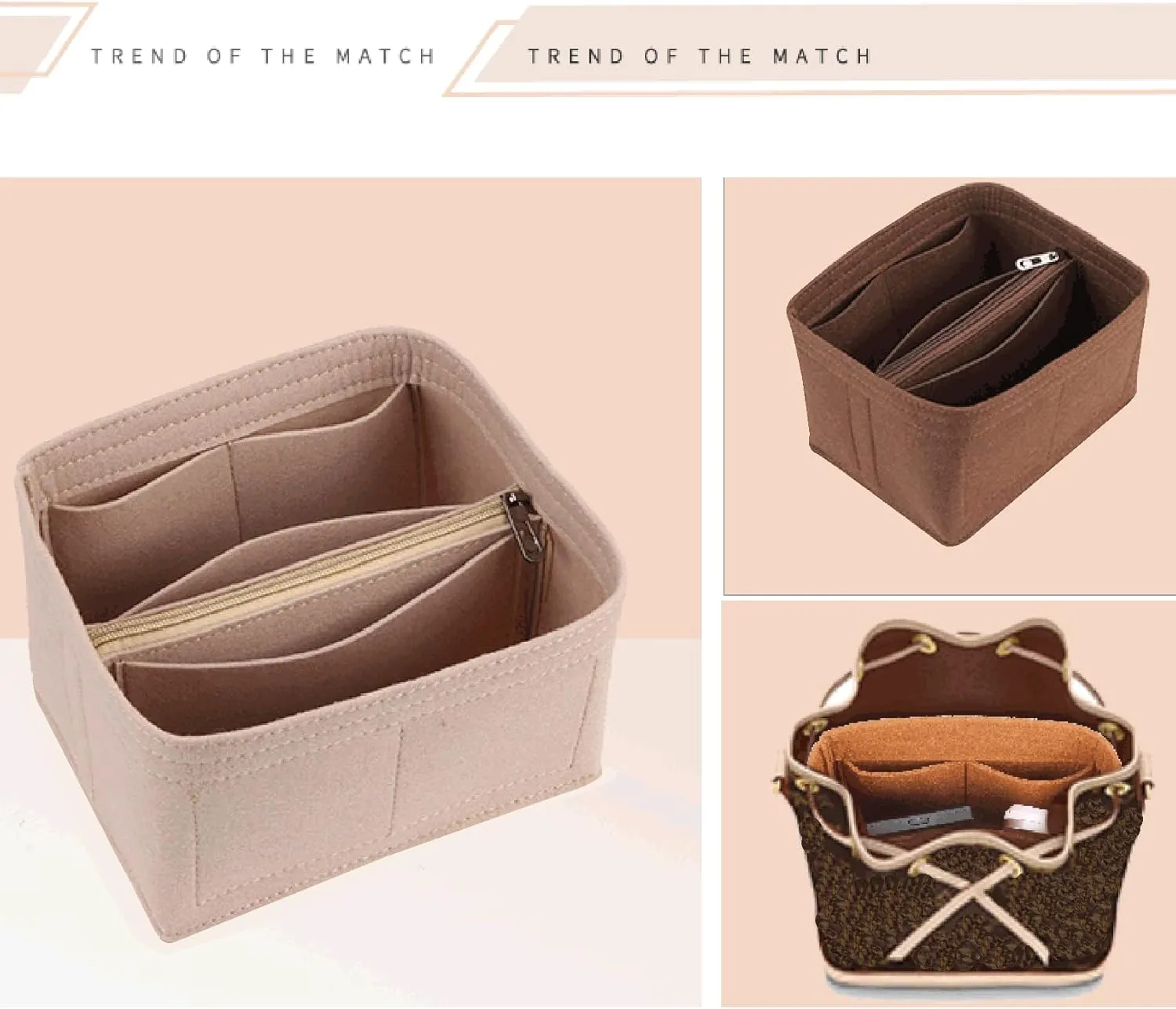 Lckaey Purse Organizer for BB Bucket Bag, Petit NOE Bag With Zipper Insert