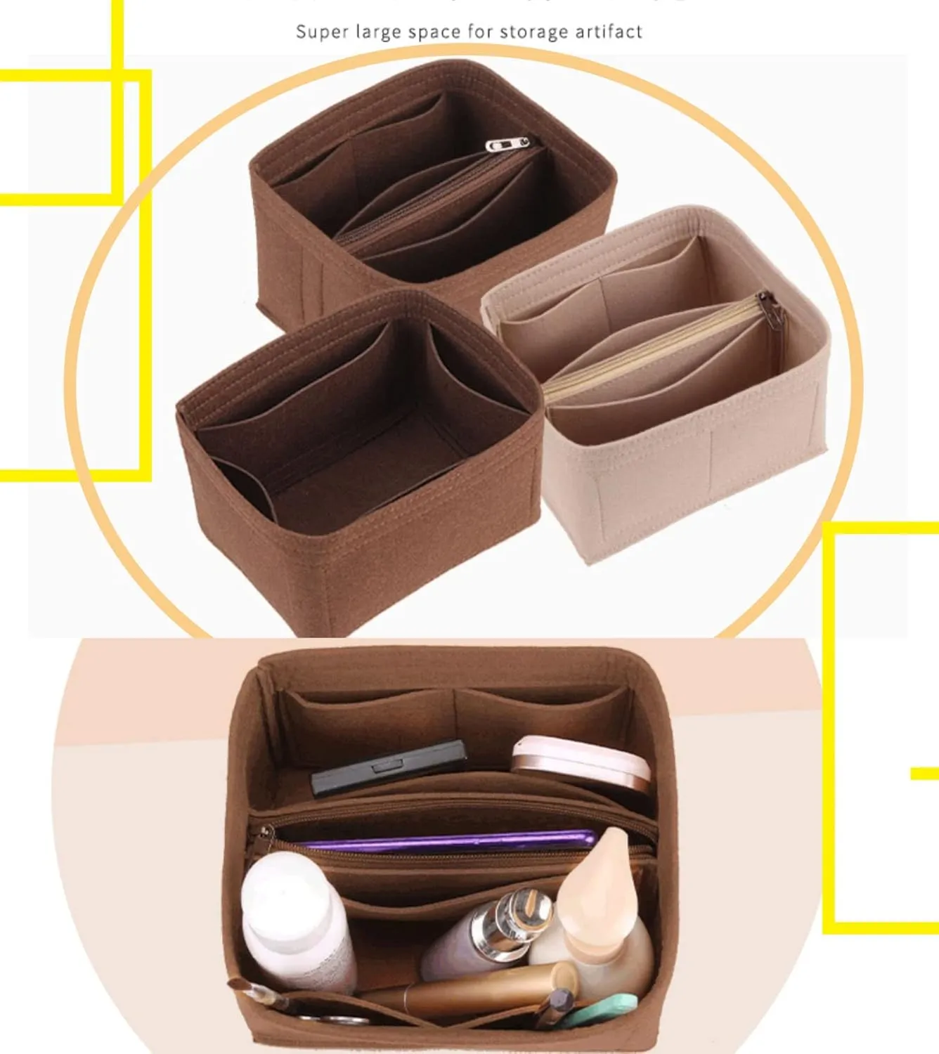 Lckaey Purse Organizer for BB Bucket Bag, Petit NOE Bag With Zipper Insert