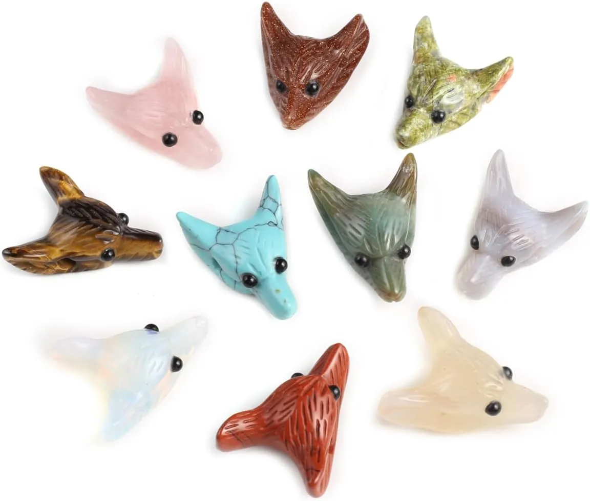 LE SKY 2 Pcs Natural Stone Pendants Exquisite Fox Shape Healing Crystal Agate Stone Bead for Jewelry Making Necklace