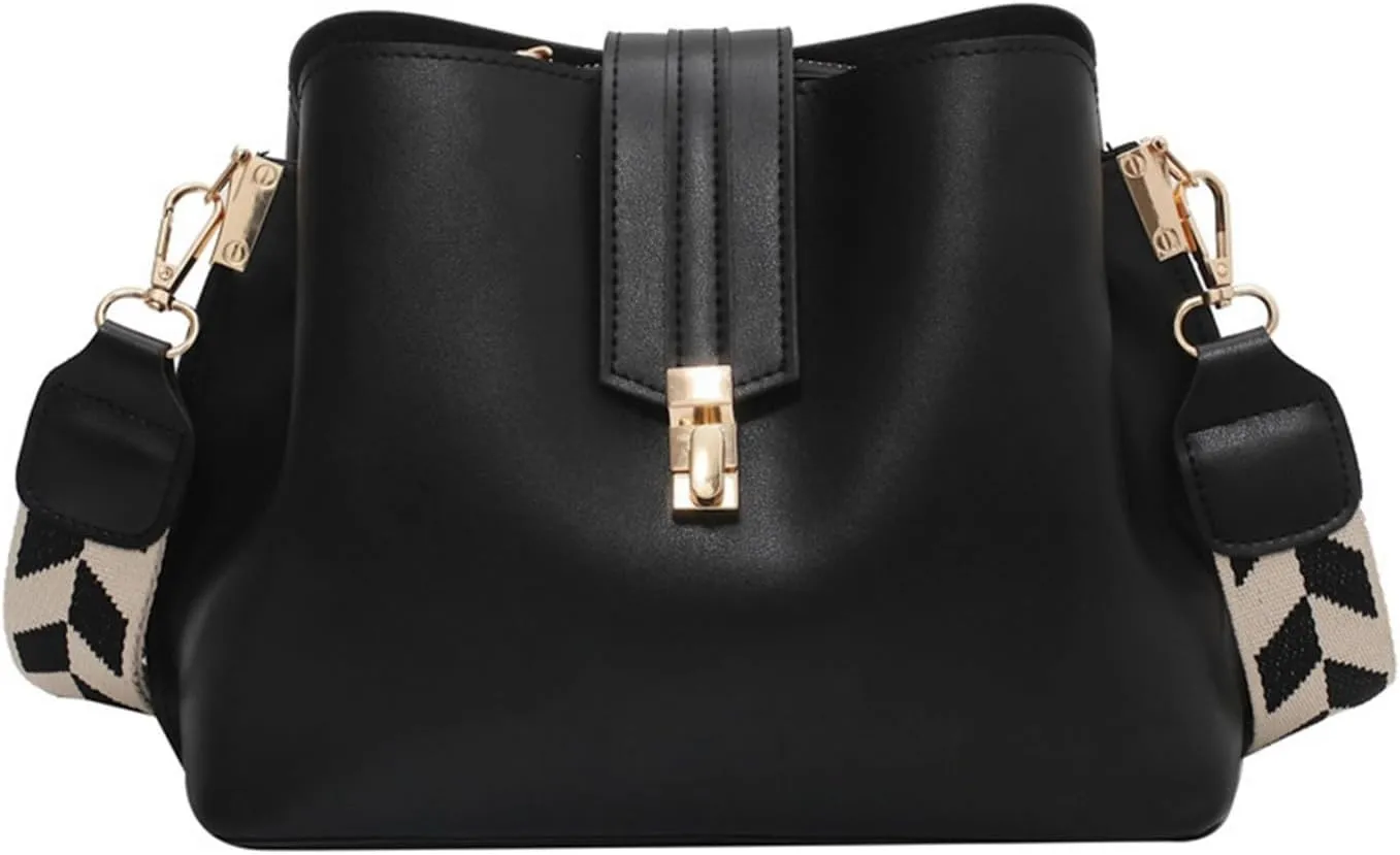 Leather Bucket Bag for Women, Guitar Strap Crossbody Handbag, Designer Tote Purse, Small Retro Satchel