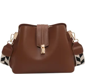 Leather Bucket Bag for Women, Guitar Strap Crossbody Handbag, Designer Tote Purse, Small Retro Satchel