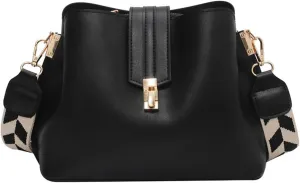 Leather Bucket Bag for Women, Guitar Strap Crossbody Handbag, Designer Tote Purse, Small Retro Satchel