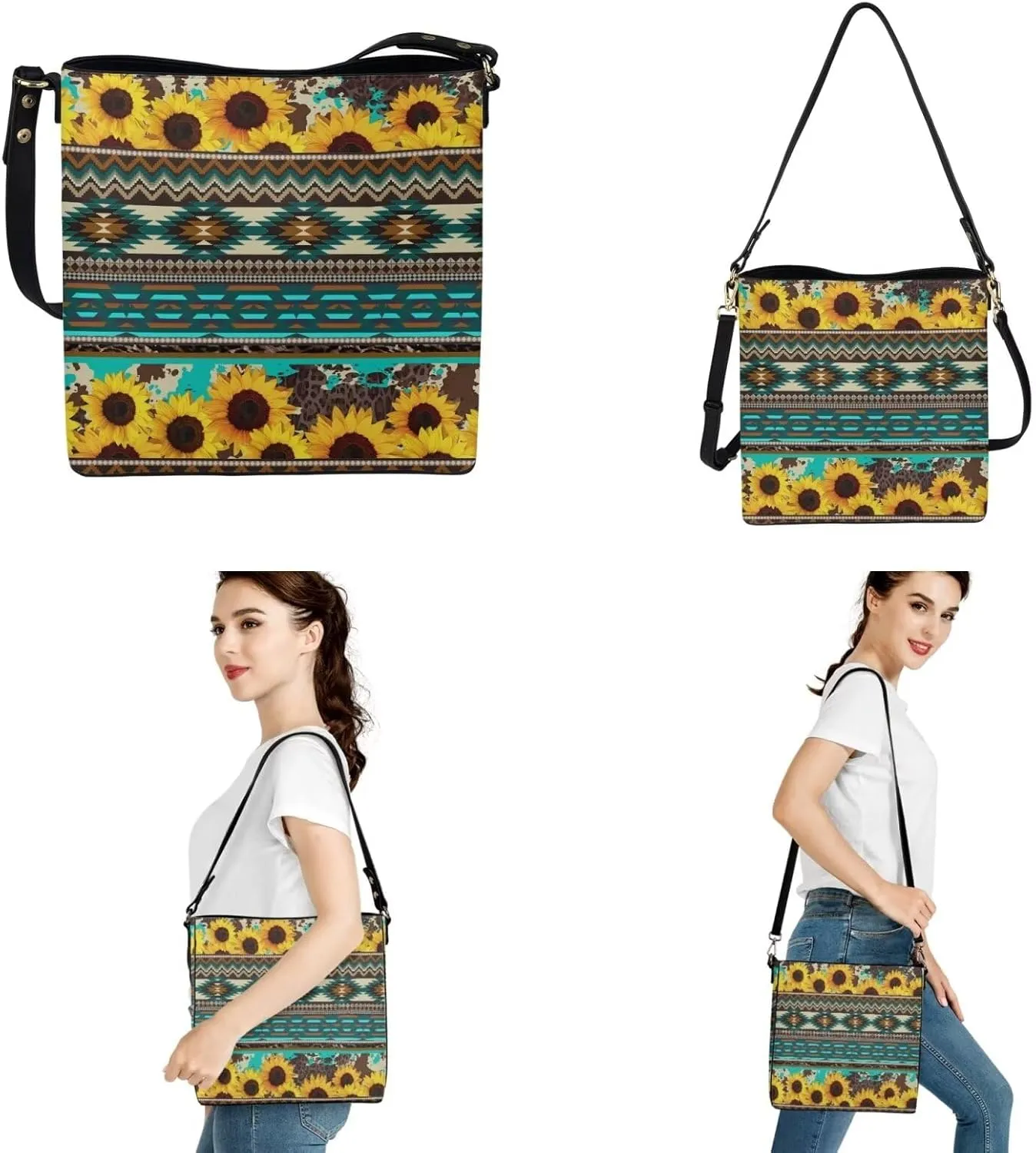 Leather Bucket Bag with Ladies Wallet 2Pcs Set Shoulder Bag Crossbody Bag with Detachable Strap for Women