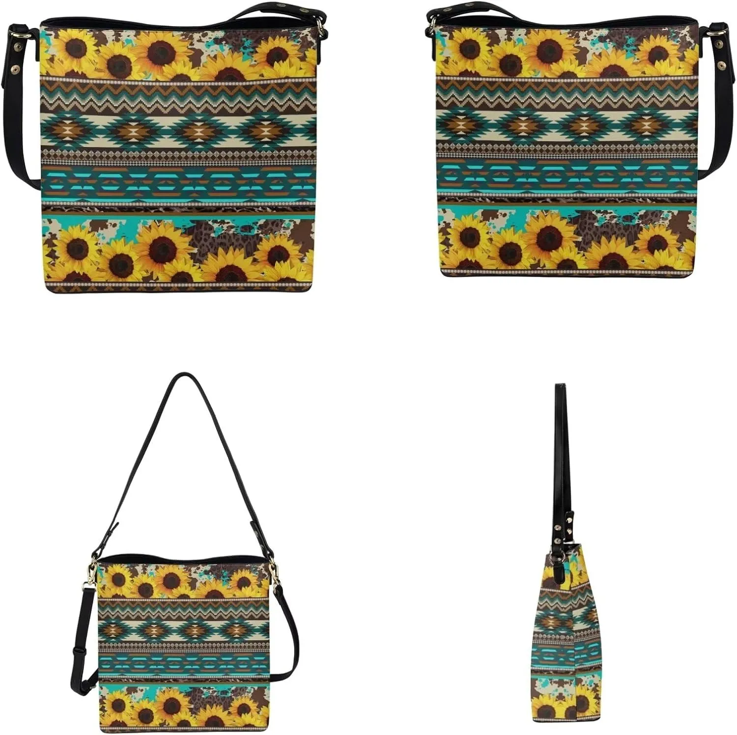Leather Bucket Bag with Ladies Wallet 2Pcs Set Shoulder Bag Crossbody Bag with Detachable Strap for Women