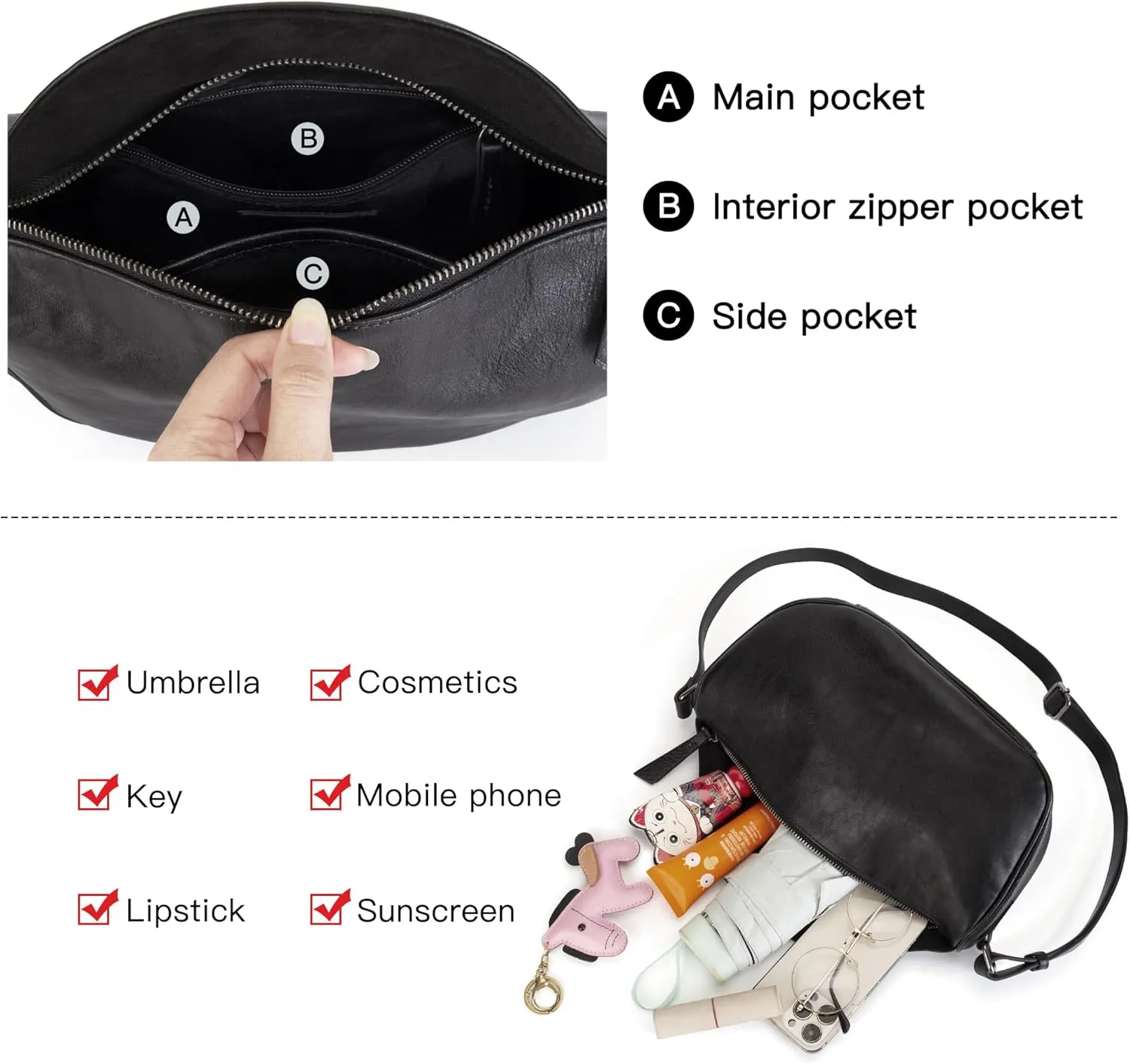 Leather Crossbody Bag Purse for Women Men,Crescent Shoulder Bag Small Cross Body Dumpling Bag Half Moon Adjustable