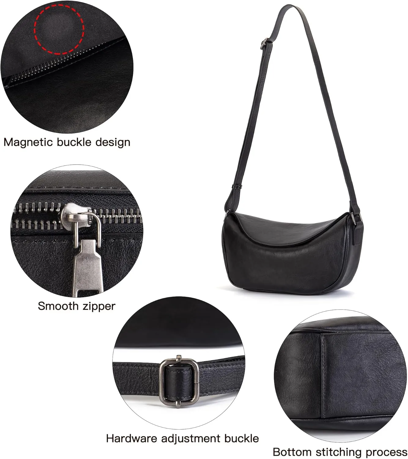 Leather Crossbody Bag Purse for Women Men,Crescent Shoulder Bag Small Cross Body Dumpling Bag Half Moon Adjustable