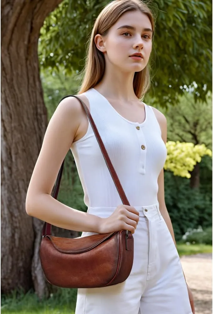 Leather Crossbody Bag Purse for Women Men,Crescent Shoulder Bag Small Cross Body Dumpling Bag Half Moon Adjustable