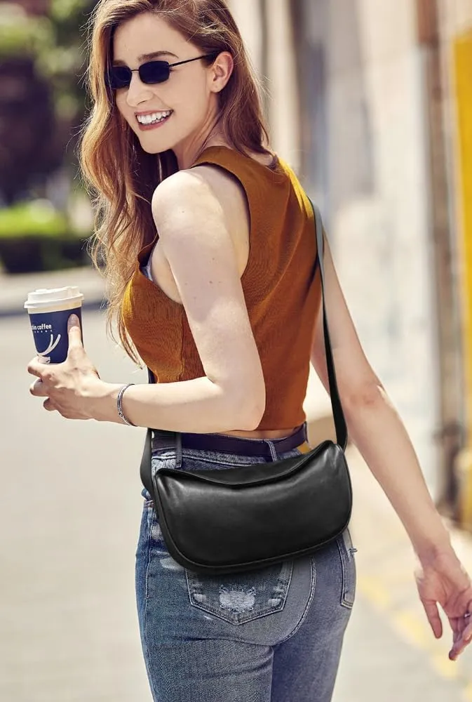 Leather Crossbody Bag Purse for Women Men,Crescent Shoulder Bag Small Cross Body Dumpling Bag Half Moon Adjustable