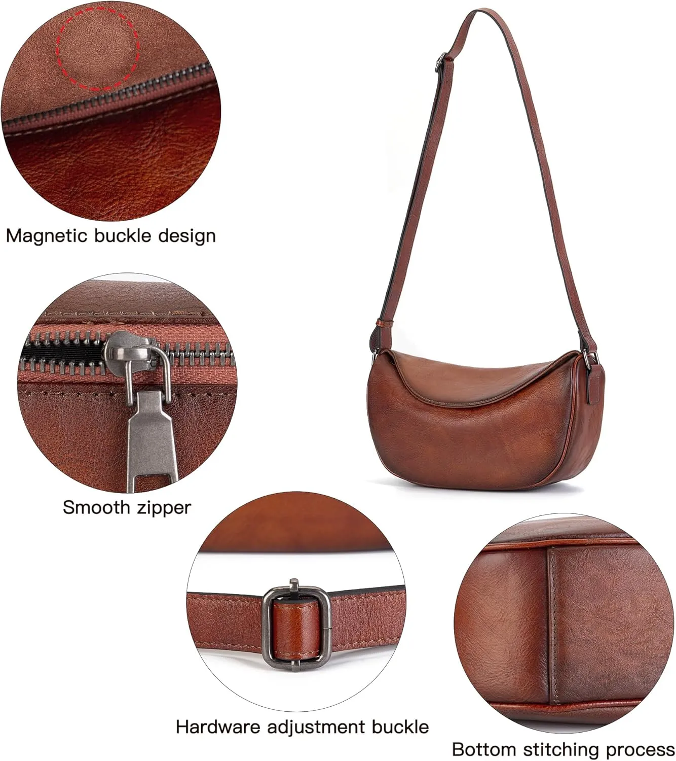 Leather Crossbody Bag Purse for Women Men,Crescent Shoulder Bag Small Cross Body Dumpling Bag Half Moon Adjustable