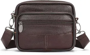 Leather Men Cell Phone Belt Clip Holster, Small Crossbody Sling Bag, Leather Belt Loop Bag Mobile Phone Wallet Shoulder Phone Waist Bag Messenger Crossbody Pouch for Travel Sports Hiking Running