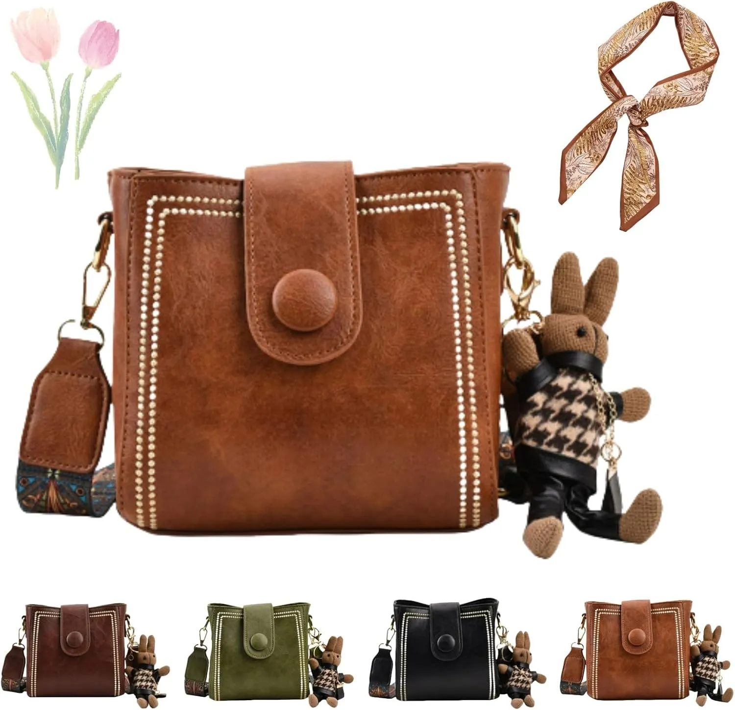 Leather Vintage Fashion Bag with Adjustable Wider Shoulder Strap, Vintage Bucket Bags for Women, Fashion Vintage Bag
