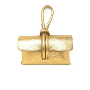Leather Wristlet Handbag- Gold