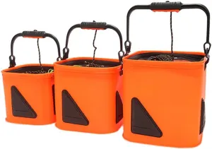 LEIYAN 3 Pcs Collapsible Camping Fishing Bucket,Portable Outdoor Folding Barrel Square Shape Outdoor Fishing Storage Bucket Foldable EVA Bucket EVA Bucket for Fishing (Color : Orange, Size : 3 pcs)