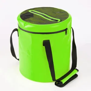 LEIYAN Collapsible Fishing Bucket with Lid,Folding Water Storage Container Water Bucket Portable Wash Basin for Outdoor Travelling Camping Fishing Gardening Car Washing (Color : Green, Size : 16L)