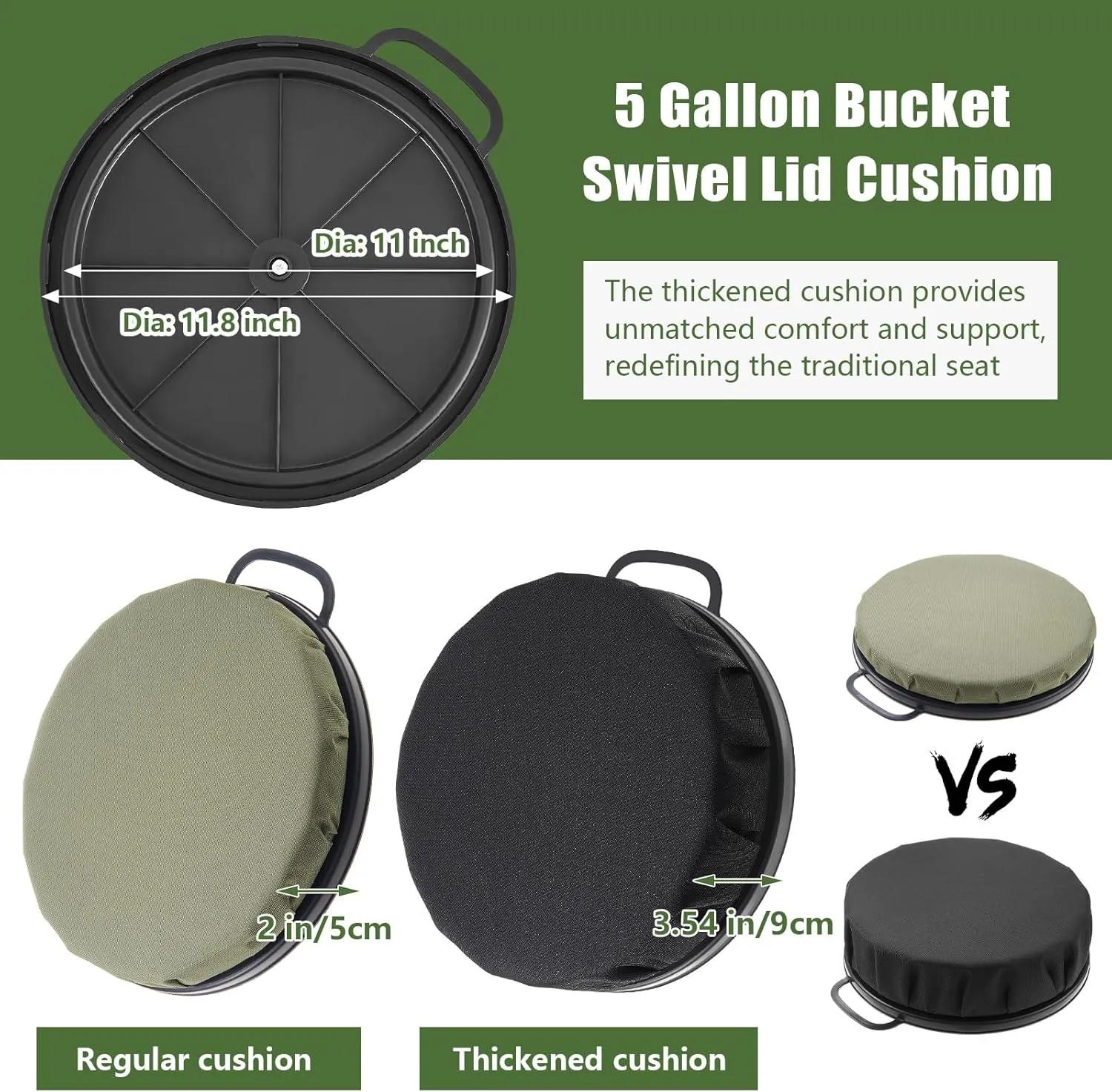 Lewtemi 2 Pcs 5 Gallon Bucket Seats 360 Degree Swivel Bucket Seat 3.54 Inch Thick Black Padded Cushion Lid with Waterproof Cover for Dove Duck Hunting Fishing Baseball Gardening and Camping