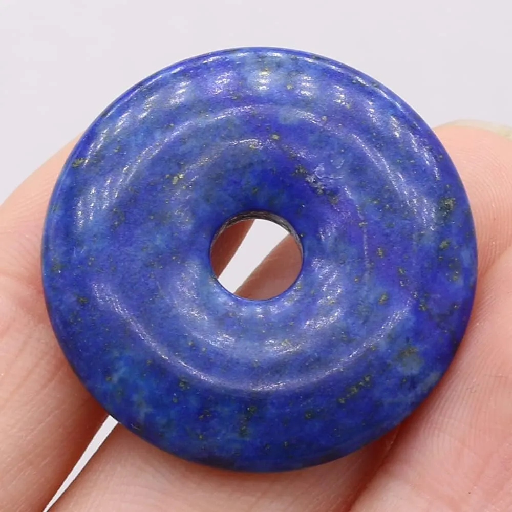 LHJ Natural Stone Bead Pendants Central Hole Ring Shape Mixed Stone Charms Ping Buckle Agate Crystal Stone for Jewelry Making Necklace Key Pendant