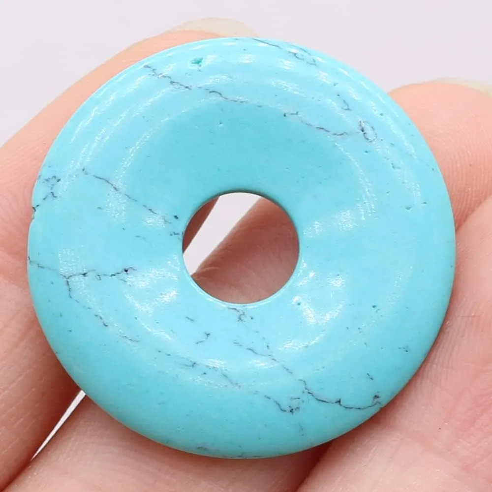 LHJ Natural Stone Bead Pendants Central Hole Ring Shape Mixed Stone Charms Ping Buckle Agate Crystal Stone for Jewelry Making Necklace Key Pendant