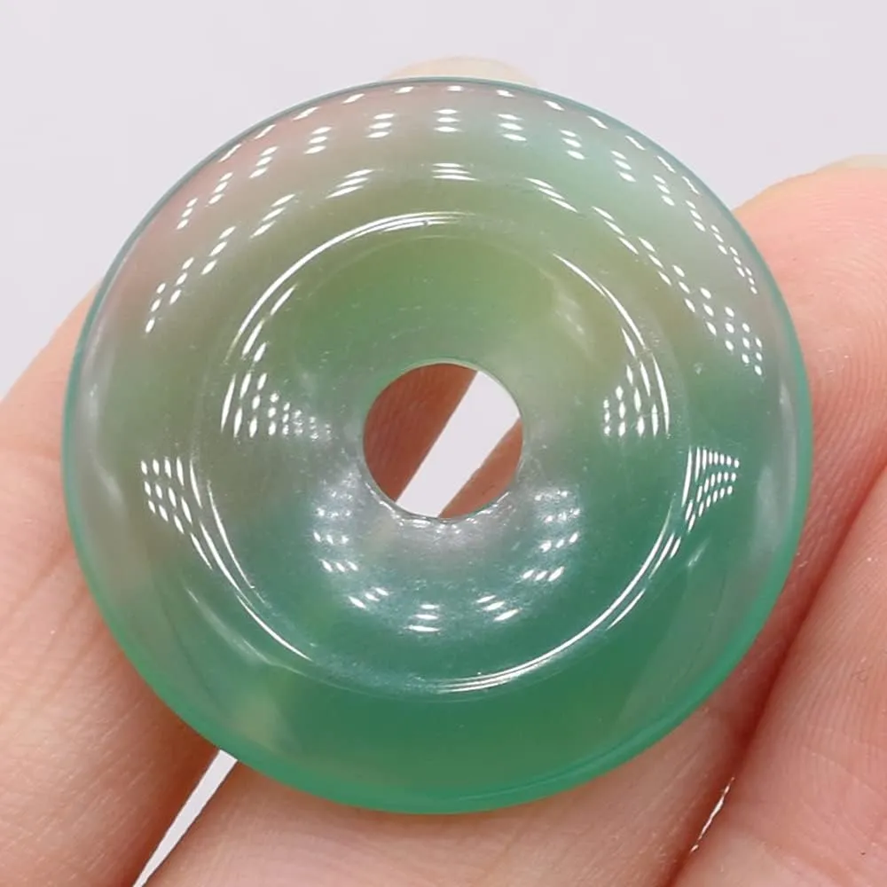 LHJ Natural Stone Bead Pendants Central Hole Ring Shape Mixed Stone Charms Ping Buckle Agate Crystal Stone for Jewelry Making Necklace Key Pendant