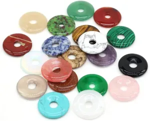 LHJ Natural Stone Bead Pendants Central Hole Ring Shape Mixed Stone Charms Ping Buckle Agate Crystal Stone for Jewelry Making Necklace Key Pendant