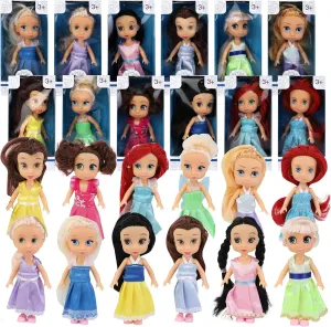 Liberty Imports 12 Pack Little Royal Princess Dolls - Mini Pocket Size Toddler Toys Fantasy Pretend Play Set with Dress, Accessories for Kids, Girls Dollhouse, Party Favors (5-inches)