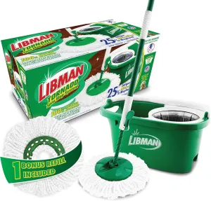 Libman Tornado Spin Mop System Plus 1 Refill Head – Total Mopping System Includes Heavy Duty Microfiber Head, Sturdy Handle, and 1 Extra Replacement Mophead. Safe on All Hard Surfaces, Green