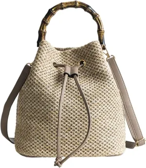 LIFKOME 1Pc Lightweight Straw Weave Crossbody Handbag for Women Stylish Drawstring Bucket Bag Summer Tote for Daily Use and Travel Essentials