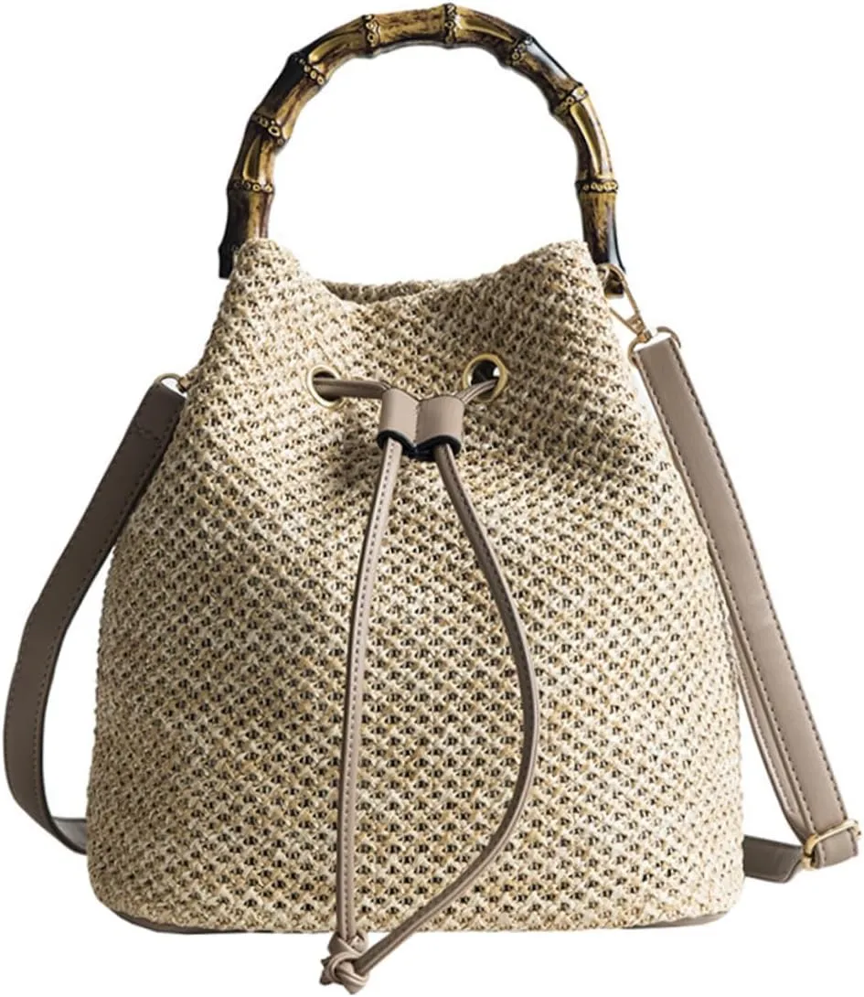 LIFKOME 1Pc Lightweight Straw Weave Crossbody Handbag for Women Stylish Drawstring Bucket Bag Summer Tote for Daily Use and Travel Essentials
