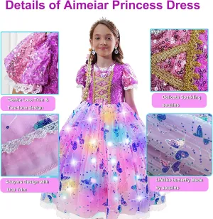 Light Up Girls Halloween Costume Snow Princess Dress Ice Christmas Costumes Toddler Kids Costume with Accessories