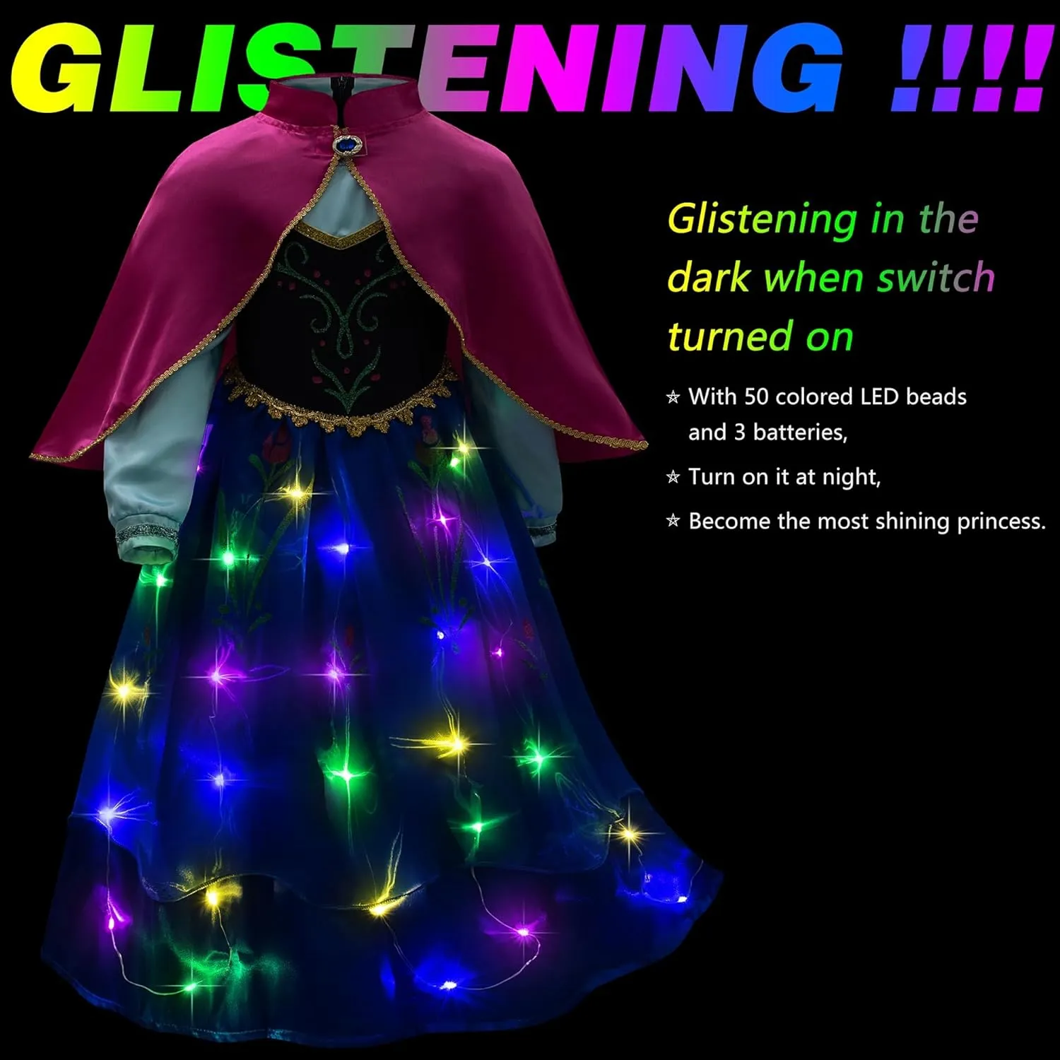 Light Up Princess Anna Dress - LED Light-Up Princess Costume for Girls with Accessories