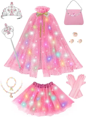 Light Up Princess Dress Up Clothes for Girls Aged 3 4 5 6, Princess Cape, Girl Costume for Christmas Birthday Gift