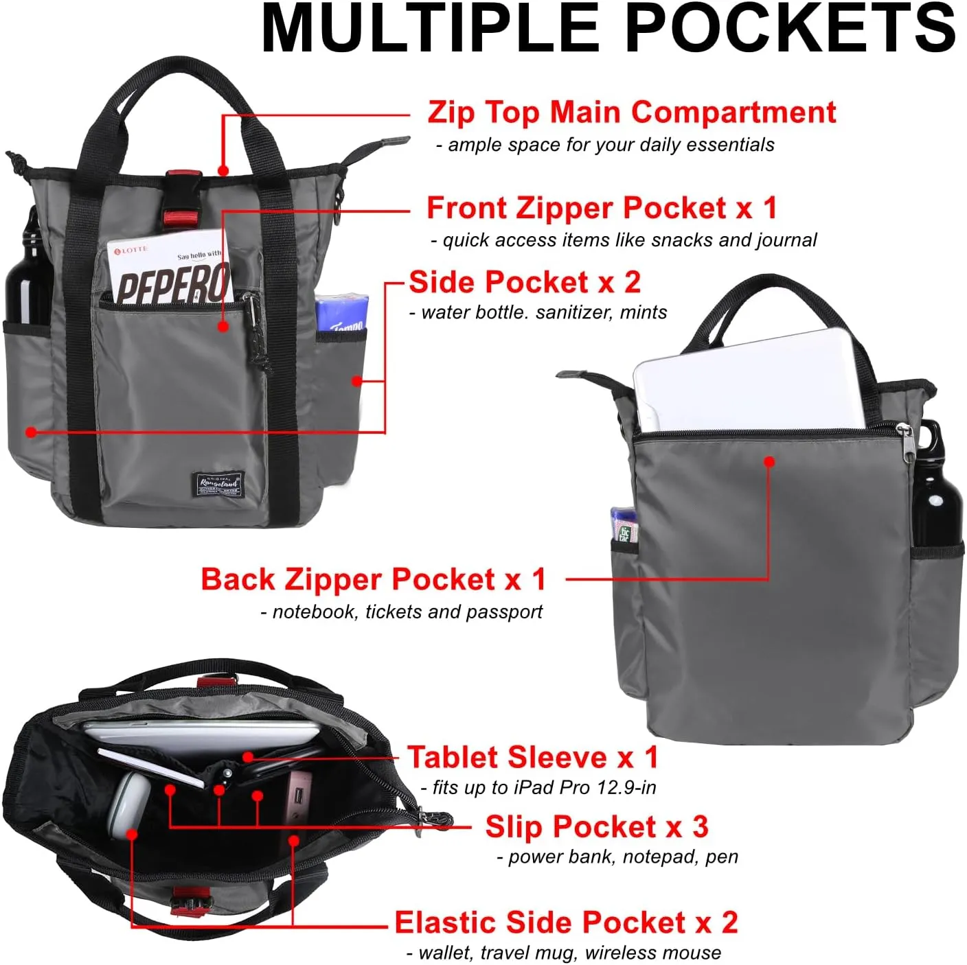 Lightweight Travel Crossbody Bag for Women Small Tote Shoulder Bag with Multiple Pockets iPad Tablet Sleeve
