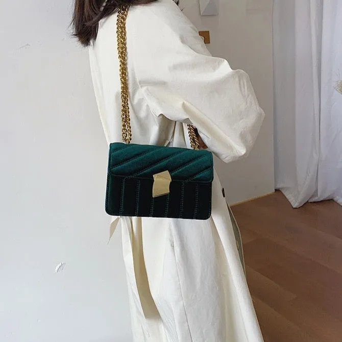 Lilith Luxe Velvet Chain Flap Bag - 4 Colors