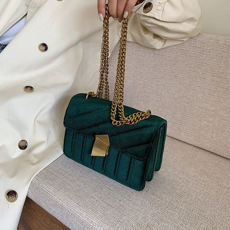 Lilith Luxe Velvet Chain Flap Bag - 4 Colors