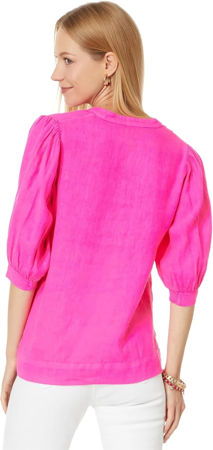 Lilly Pulitzer Women's Mialeigh Elbow Sleeve Linen Top