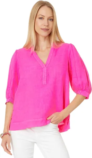 Lilly Pulitzer Women's Mialeigh Elbow Sleeve Linen Top