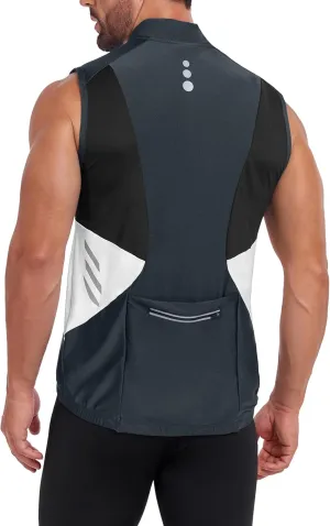 Little Donkey Andy Men's Half Zip Breathable Cycling Vests Reflective Sleeveless Jerseys Lightweight Bicycle Running