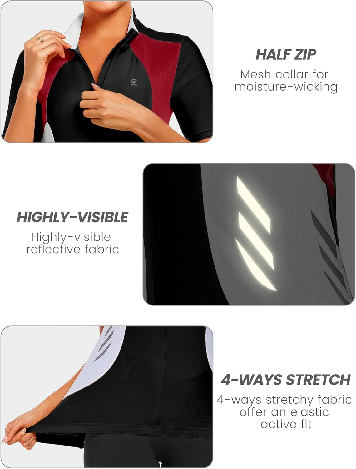 Little Donkey Andy Women's Half Zip Breathable Cycling Vests Reflective Sleeveless Jerseys Shirts Running 4 Rear Pockets