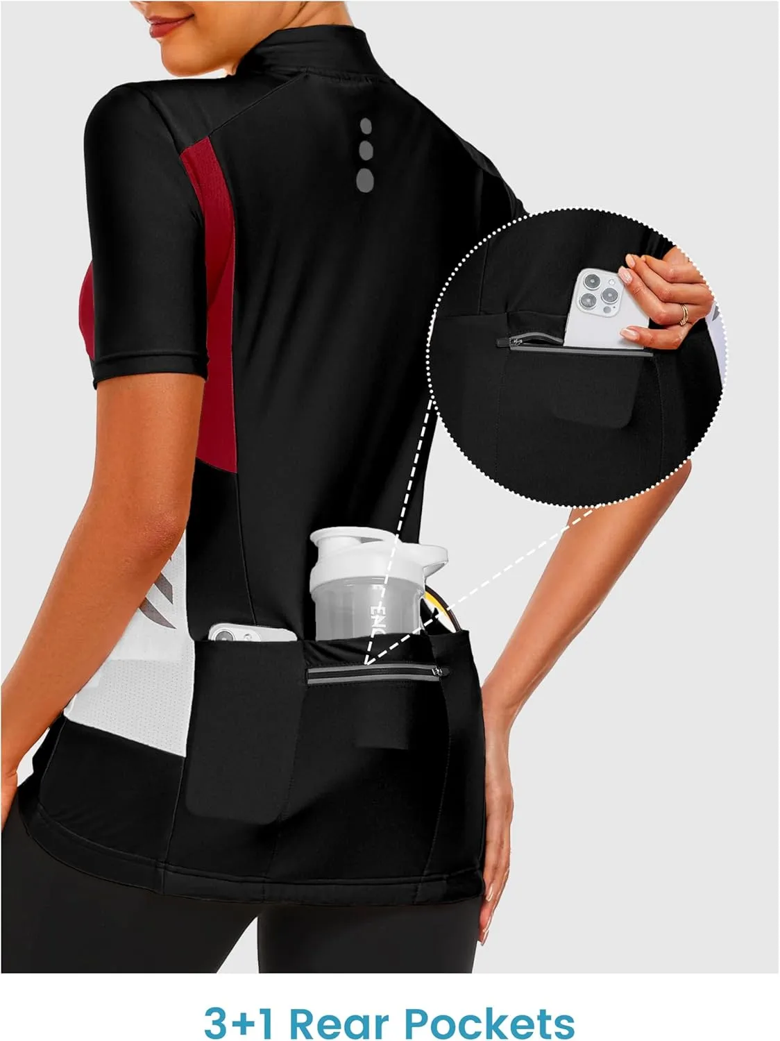 Little Donkey Andy Women's Half Zip Breathable Cycling Vests Reflective Sleeveless Jerseys Shirts Running 4 Rear Pockets