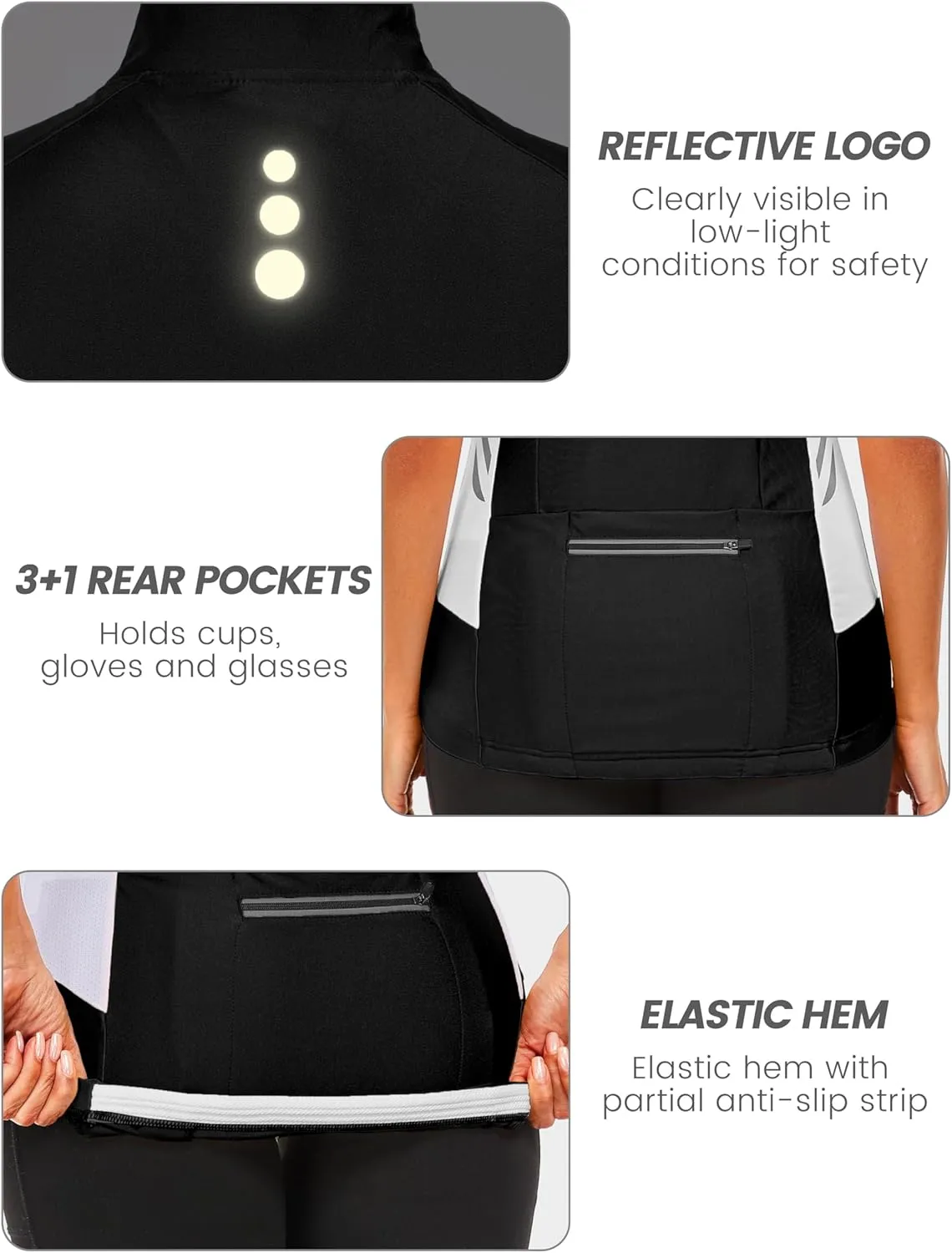 Little Donkey Andy Women's Half Zip Breathable Cycling Vests Reflective Sleeveless Jerseys Shirts Running 4 Rear Pockets
