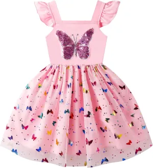 Little Girl Dresses Flutter Sleeve Tulle Tutu Dress Toddler Summer Clothes Kids Birthday Party Outfit 1-8 Years Old