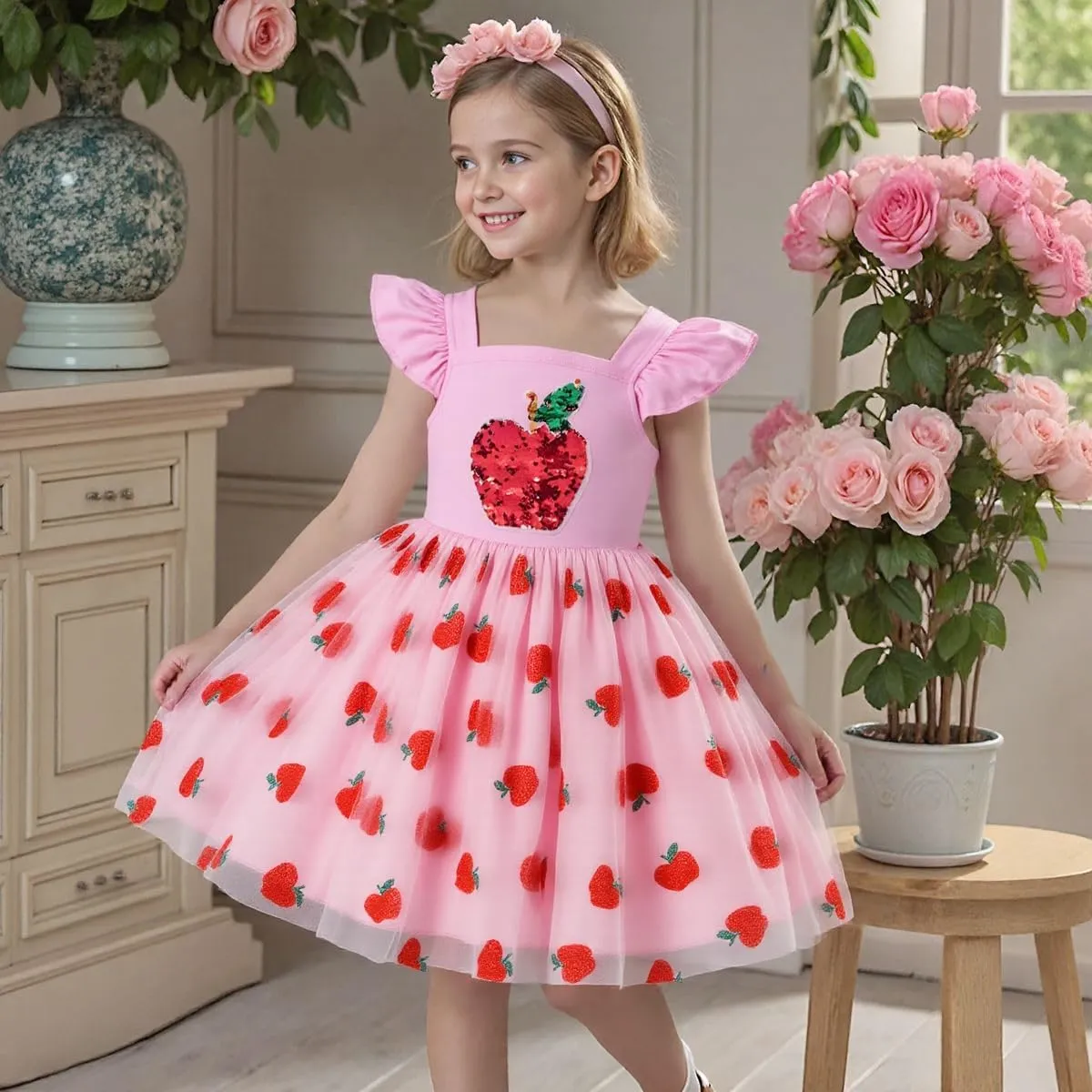 Little Girl Dresses Flutter Sleeve Tulle Tutu Dress Toddler Summer Clothes Kids Birthday Party Outfit 1-8 Years Old