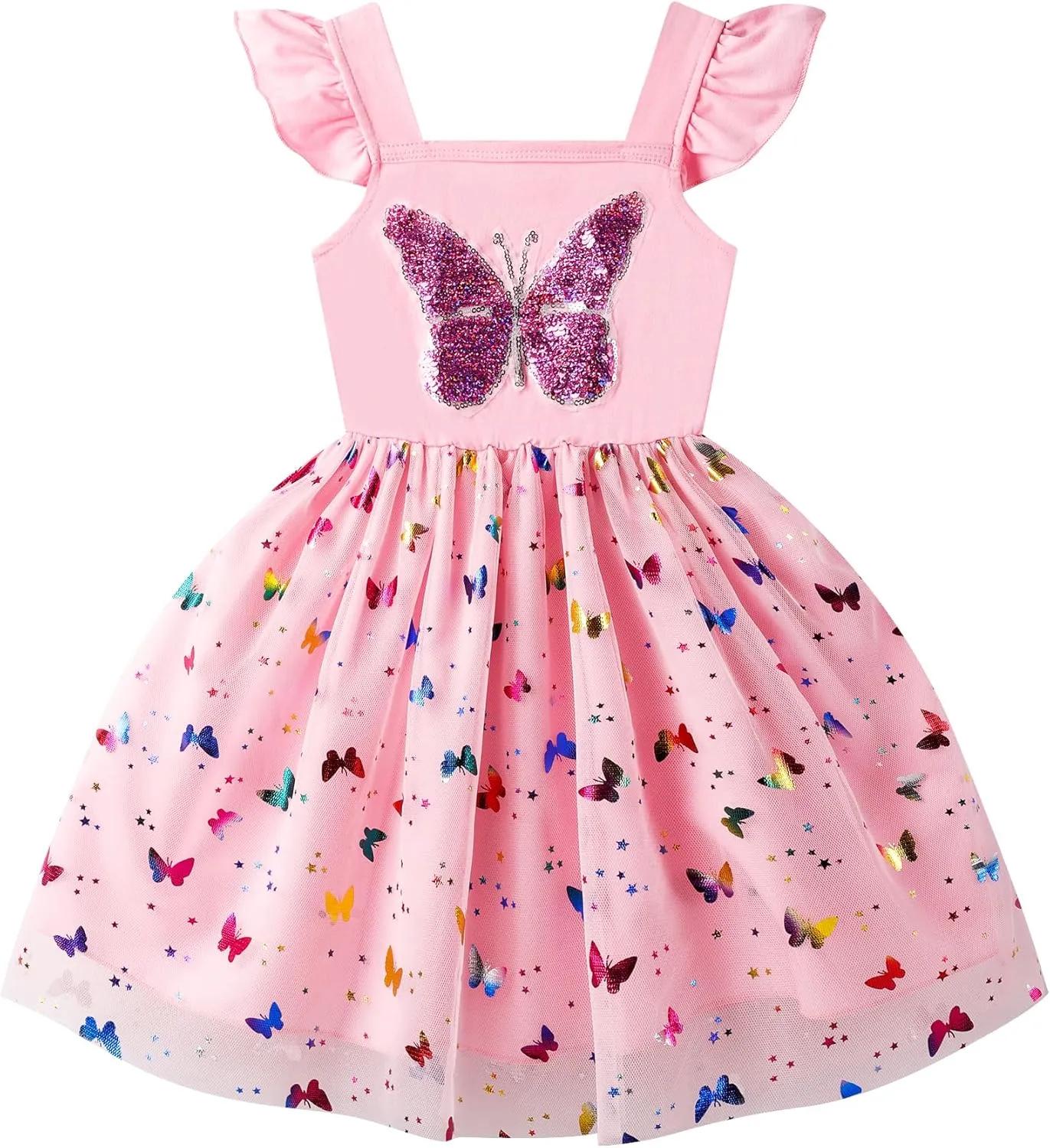 Little Girl Dresses Flutter Sleeve Tulle Tutu Dress Toddler Summer Clothes Kids Birthday Party Outfit 1-8 Years Old