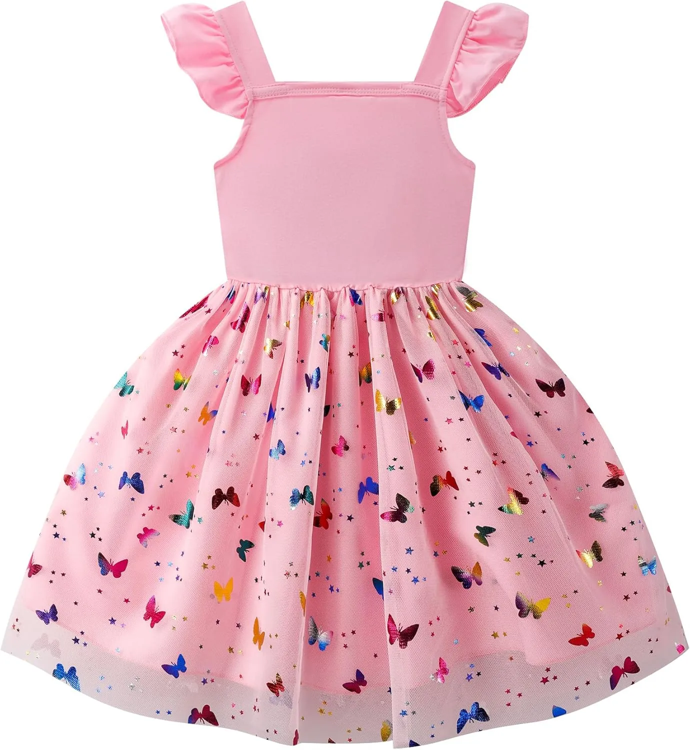 Little Girl Dresses Flutter Sleeve Tulle Tutu Dress Toddler Summer Clothes Kids Birthday Party Outfit 1-8 Years Old