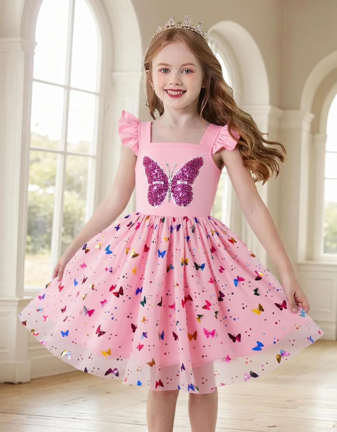 Little Girl Dresses Flutter Sleeve Tulle Tutu Dress Toddler Summer Clothes Kids Birthday Party Outfit 1-8 Years Old