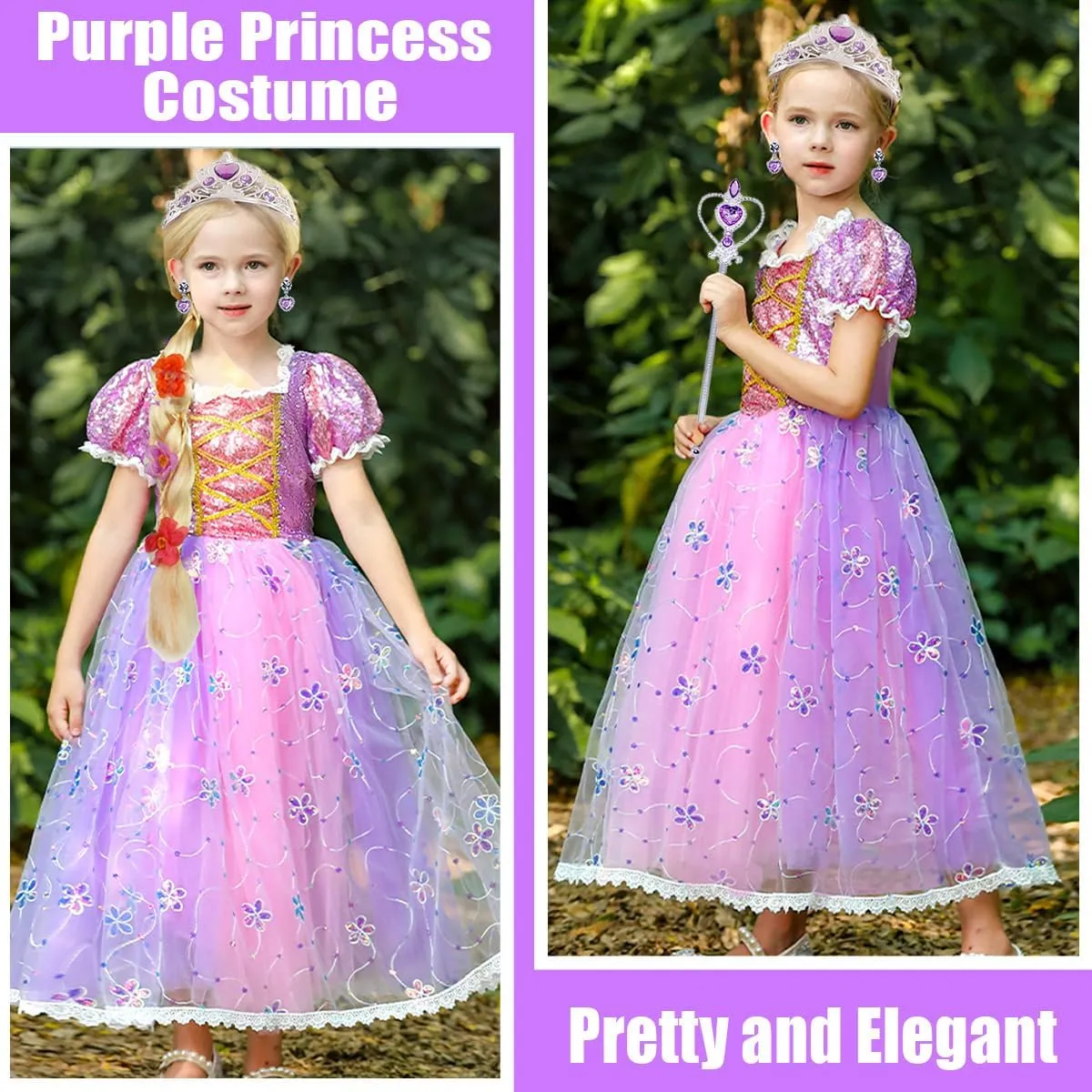 Little Girls Princess Costume Rapunzel Dress for Kids Carnival Halloween Party Christmas Fancy Purple Dress