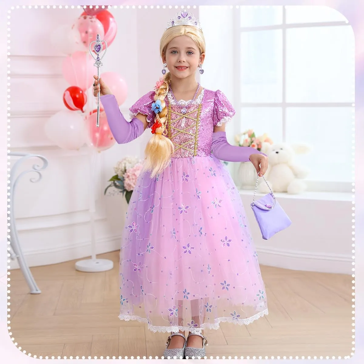 Little Girls Princess Costume Rapunzel Dress for Kids Carnival Halloween Party Christmas Fancy Purple Dress