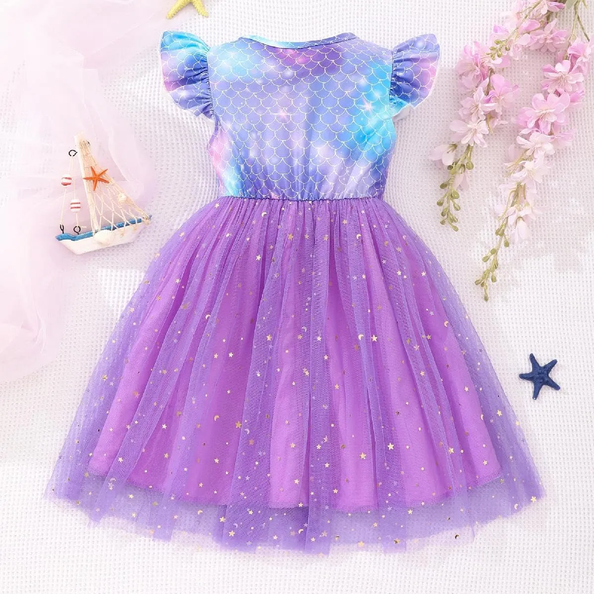 Little Girls Tulle Tutu Dress - Toddler Kids Flutter Sleeve Princess Sundress Casual Summer Outfit Clothes for 2-7Y