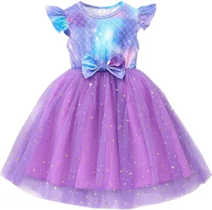 Little Girls Tulle Tutu Dress - Toddler Kids Flutter Sleeve Princess Sundress Casual Summer Outfit Clothes for 2-7Y